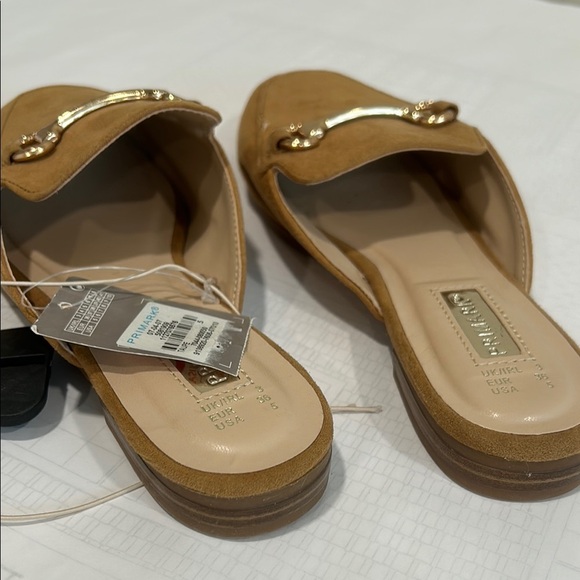 Primark Tan Mules with Gold Accents and Suede Texture - Picture 3 of 7